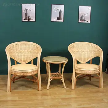 Экологически чистый Ротанговый стул для отдыха на балконе из ротанга, набор для чайного столика из трех частей, простой современный стул со спинкой и одним стулом