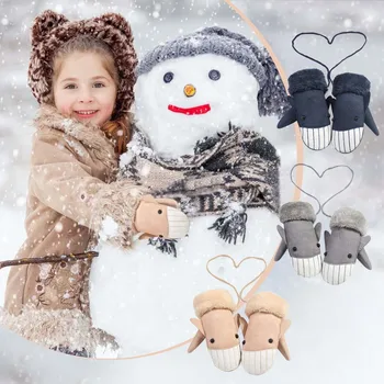 Зимние Варежки, детская мода, Теплая Верхняя одежда, соединяющая шею, Плюс Бархат, Толстая Замша, Милые Лыжные перчатки с Рождественским Мультяшным Лосем YJ