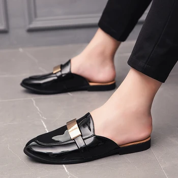черные туфли из лакированной кожи, мужская обувь mule masculino, летняя обувь sapato masculino social couro sepatu, слипоны pria Zapatos