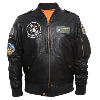 Кожаная куртка-бомбер Aviator, мужские кожаные куртки, черные, винно-красные, из козьей кожи растительного дубления, куртка боевого пилота M096