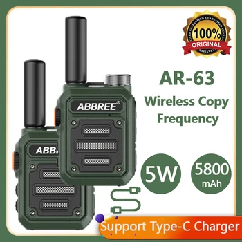 2шт Мини-рации ABBREE AR-63 Беспроводная частота копирования UHF 400-480 МГц Поддержка двухсторонней радиосвязи дальнего действия Охотничье радио Type-C