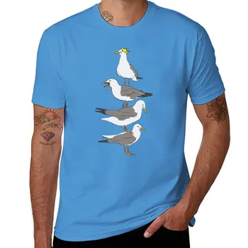 Футболка Stack of Seagulls, пустые футболки, корейские модные летние топы, простые белые футболки для мужчин