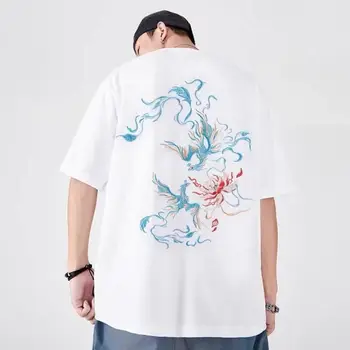Летняя мужская футболка с короткими рукавами, вышивка тяжелой промышленности, круглый вырез, тяжелая футболка в китайском стиле, дышащая