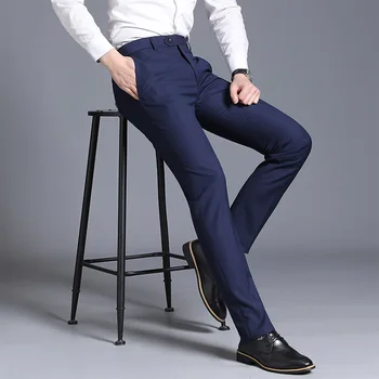 2020 Новые однотонные мужские брюки для официальных костюмов, черные, винно-красные, темно-синие, Серые, Размер 29 30 31-38, Облегающие мужские деловые повседневные брюки
