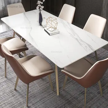 Обеденные столы из светлого роскошного шифера скандинавского дизайнера, итальянский обеденный стол и стул высокого класса, Современный обеденный стол для маленькой квартиры