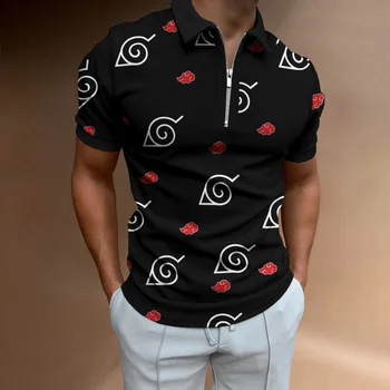 Новая летняя мужская деловая рубашка Поло, повседневные футболки с коротким рукавом и отворотом на молнии, Дышащая уличная одежда с 3D-принтом в полоску и решетку