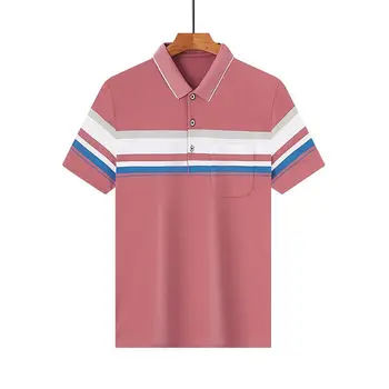 2023 Мужские Летние Новые Дышащие Тонкие Рубашки Поло, Мужская Повседневная футболка с коротким рукавом, Мужские топы контрастного цвета в полоску, рубашка D78
