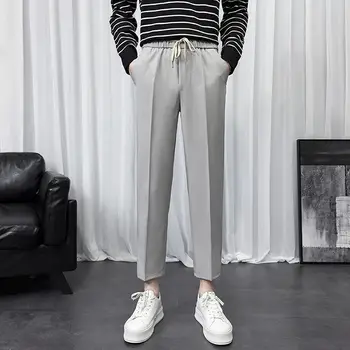 Весенняя мода 2023 года Для мужчин, официальные брюки с эластичной резинкой на талии, мужские деловые повседневные костюмные брюки, мужские однотонные прямые брюки H144