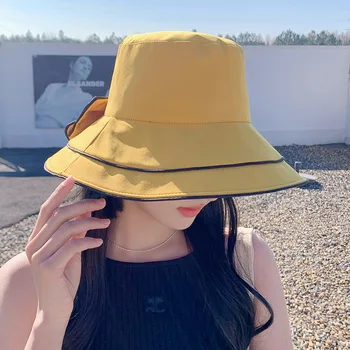 Элегантная женская солнцезащитная шляпа с пустым верхом с большим бантом, женская кепка с конским хвостом, Летняя уличная кепка с широкими полями, Регулируемая пляжная кепка для гольфа
