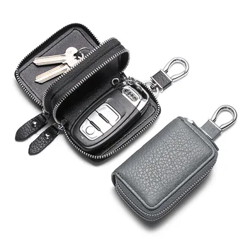 Кожаный мужской женский брелок для ключей, сумка-органайзер, чехол для ключей от автомобиля, двойная сумка на молнии, многофункциональный кошелек, мини-кошелек