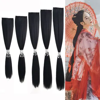 Древний китайский костюм, женские парики с длинными прямыми волосами, головной убор, античный парик из кукурузных усов Hanfu, который нелегко завязать узлом