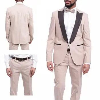 Бежевый мужской костюм Slim Fit, 2 предмета (пиджак + брюки + галстук-бабочка) Смокинг для жениха, свадебные костюмы на заказ, блейзер для выпускного вечера, Terno Masculino