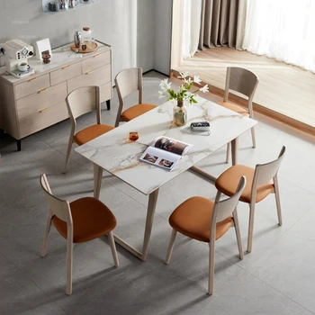 Простые обеденные столы из массива дерева для маленькой квартиры, обеденный стол и стул из шифера, легкая роскошная домашняя мебель для столовой