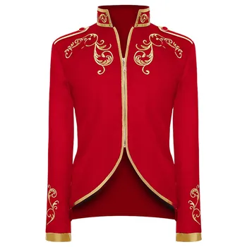 Мужская средневековая винтажная куртка, однотонное пальто с вышивкой, воротник-стойка на молнии, костюм принца-короля для косплея, топы в викторианском стиле