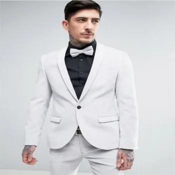 Приталенная белая шаль на одной пуговице новейшего дизайна, чисто-белая шаль, Классические мужские костюмы, свадебное платье, сшитое на заказ, Платье-двойка