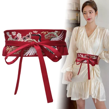 Женское Японское Традиционное Классическое Кимоно Кардиган Obi Уличная одежда Модный пояс с принтом в китайском стиле