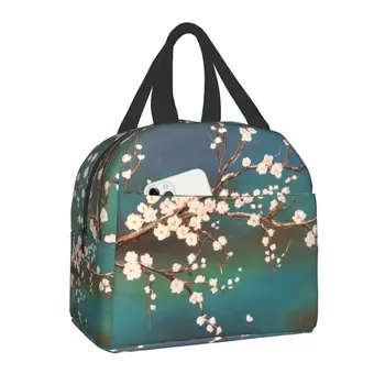 Япония Сакура Сакура Блоссом Изолированная сумка для ланча для школы Офиса Еда Водонепроницаемый Кулер Термальный Цветок Бенто Бокс Женщины Дети