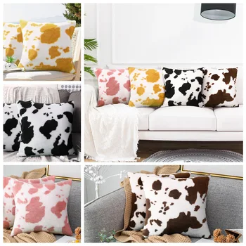 Плюшевые подушки с коровьими пятнами, чехол для спальни, красочная наволочка из коровьей кожи, чехол для дивана-кровати, интерьер дивана для домашнего декора 45x45