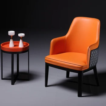 Домашний стул для отдыха, высококлассный обеденный стул для виллы, отеля, дизайнерская модель, гостиная, одноместный стул, стул из цельного дерева, кожа