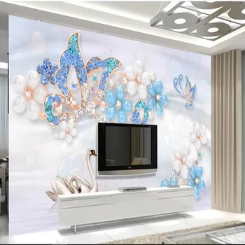 wellyu Изготовленная на заказ крупномасштабная фреска 3D стерео Европейская роскошная бабочка ювелирные изделия шелковый ТВ фон обои из нетканого материала