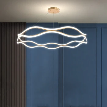 Современный светодиодный потолочный светильник Wave для декоративной гостиной, спальни в скандинавском стиле, кухни, столовой, Роскошной дизайнерской лампы с золотым кольцом