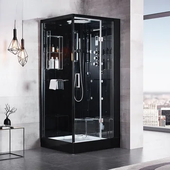 JOYEE 2-местная черная угловая стеклянная ванная комната с душем с влажным паром, ванная комната с душевой кабиной в отеле home