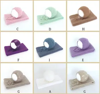 Комплект трикотажных шапочек для фотосъемки новорожденных, Вязаная детская Мохеровая шапочка, Детское одеяло для пеленания, мешок для фотосессий.