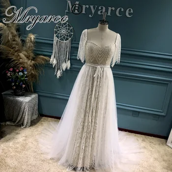 Mryarce Кружевное богемное свадебное платье большого размера с короткими рукавами, свадебные платья в стиле бохо со съемным шлейфом