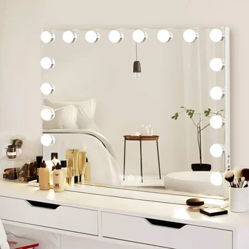 Прямоугольное светодиодное Металлическое зеркало с регулируемой яркостью и 3 настройками освещения с USB-портом для зарядки для гостиной, спальни