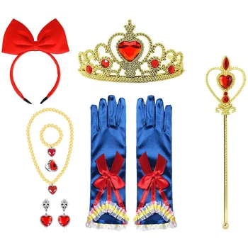 Комплект аксессуаров в виде короны принцессы для девочек, Косплей для детской вечеринки, Белоснежная Королева, Волшебная Палочка, Тиара, Перчатки с оплеткой, Комплект одежды принцессы