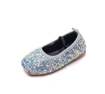 Размер 21-36 Обувь для девочек 2023 г. Новые весенне-осенние женские тонкие туфли на плоской подошве с бантом и блестками, Модная обувь принцессы на мягкой подошве