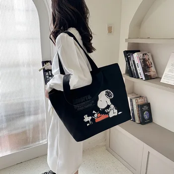 Новая холщовая сумка через плечо Snoopy, модная женская сумка-тоут, мультяшная сумка для девочек, большая вместительная сумка для покупок 47x33x18 см