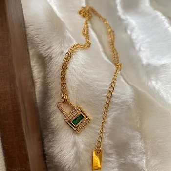 Ожерелья с подвеской в виде зеленого фианитного замка для женщин простое минималистичное изящное ожерелье винтажные украшения ручной работы 2023