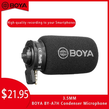 Конденсаторный микрофон BOYA BY-A7H 3,5 мм, видеомикрофон 3,5 мм для iPhone Samsung Huawei, микрофоно для записи прямого эфира на YouTube