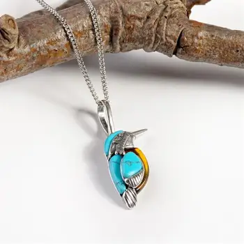 Ожерелье Kingfisher Серебряного цвета с птичьими подвесками для женщин Женское заявление Цепочка Ожерелье Подарки Воротник Бижутерия