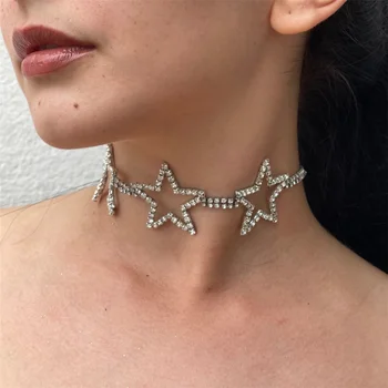 Ретро Женское ожерелье с подвеской в виде звезды, цепочка для свитера, многослойное ожерелье с инкрустацией стразами, декоративная бижутерия в подарок