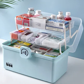 Коробка для лекарств Пластиковая коробка для лекарств Бытовая Портативная медицинская коробка первой помощи большой емкости Складной ящик для хранения лекарств