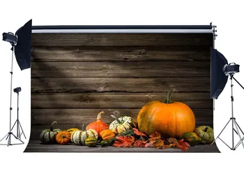 Фон для фотосъемки Хэллоуин Тыква Винтажный деревянный пол День Благодарения Природа Осенний урожай Фон