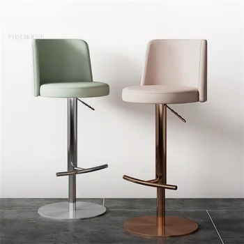 Скандинавский свет, роскошные кожаные барные стулья для дома, Современный минималистичный барный стул с поворотной спинкой, Креативный дизайнерский высокий табурет для кухни