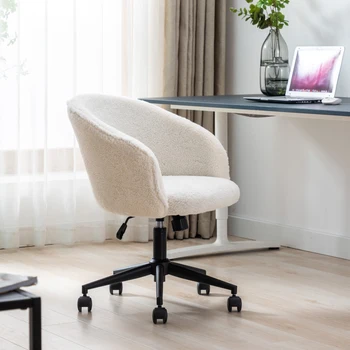 Белое рабочее кресло из искусственного меха, современное симпатичное кресло с акцентом, поворотный стул для макияжа для спальни, автоматическая регулировка высоты.