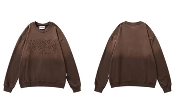 Мужская винтажная градиентная толстовка в стиле хип-хоп с вышивкой и буквенным вырезом, модный повседневный свободный пуловер 2023