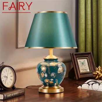 Сказочная современная настольная лампа из зеленой керамики с креативным затемнением, модный декор для дома, гостиной, спальни