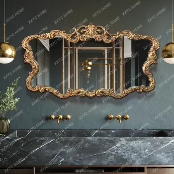 Зеркало необычной формы с золотой каймой, Большое зеркало для ванной комнаты, Антикварная Эстетическая сантехника Espelho Para Banheiro
