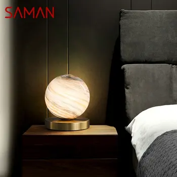 Настольная лампа SAMAN Nordic Современная креативная настольная лампа из винтажной латуни со светодиодным стеклянным шаром, декор для дома, гостиной, прикроватной тумбочки в спальне
