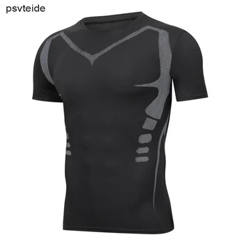 Мужская футболка для бега, 3D футболка для бега с принтом, базовый слой, велосипедная рубашка, защита от сыпи, большие размеры, мужские компрессионные футболки, мода