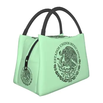 Герб Мексики Изолированная сумка для ланча для женщин Герметичная Печать Мексиканского флага Термоохладитель Ланч-бокс Пляж Кемпинг Путешествия