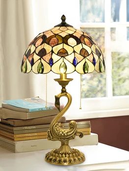 Европейская настольная лампа Tiffany, 100% Медная лампа в виде ракушки, Роскошная Американская Креативная лампа Swan для кабинета, Прикроватная лампа для спальни, Настольная лампа