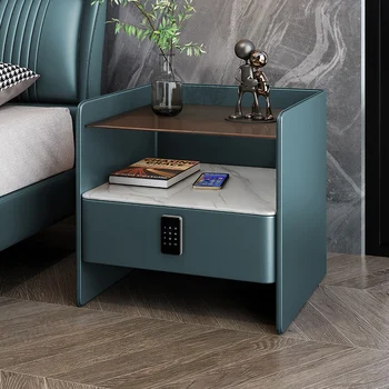 Итальянский минималистичный прикроватный столик, кожаная современная минималистичная рок-панель, беспроводная зарядка, шкаф для хранения в спальне в кремовом стиле