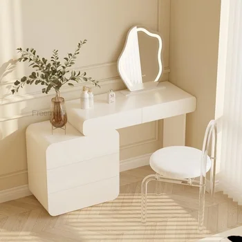 Простая мебель для спальни, белый шкаф цвета слоновой кости, стол и акриловый стул В сочетании для дома, Минималистичный туалетный столик