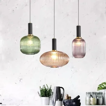 Скандинавские современные светодиодные подвесные светильники из цветного стекла, простые креативные люстры для освещения гостиной, ресторана, прикроватной тумбочки